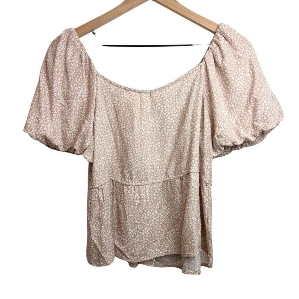 Urban Romantics Boho Short Sleeve Blouse Tan and White M - Picture 5 of 6